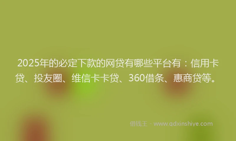 2025年的必定下款的网贷有哪些平台有：信用卡贷、投友圈、维信卡卡贷、360借条、惠商贷等。