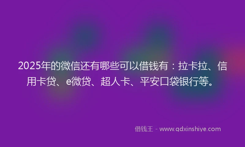 2025年的微信还有哪些可以借钱有：拉卡拉、信用卡贷、e微贷、超人卡、平安口袋银行等。