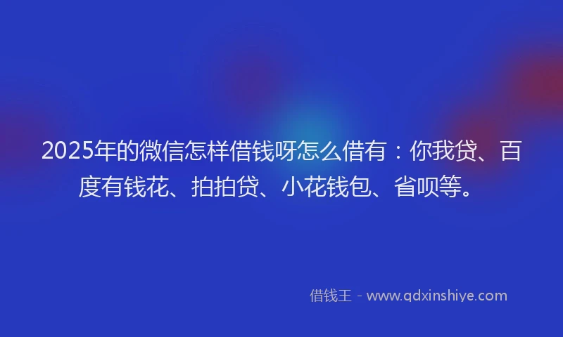 2025年的微信怎样借钱呀怎么借有：你我贷、百度有钱花、拍拍贷、小花钱包、省呗等。