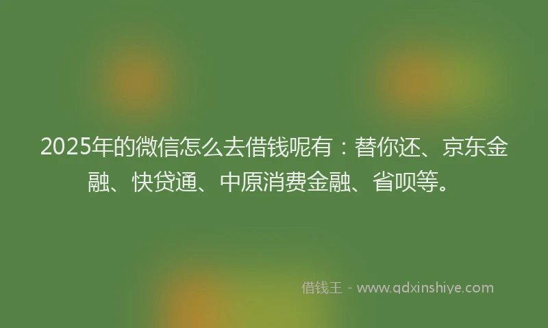 2025年的微信怎么去借钱呢有：替你还、京东金融、快贷通、中原消费金融、省呗等。