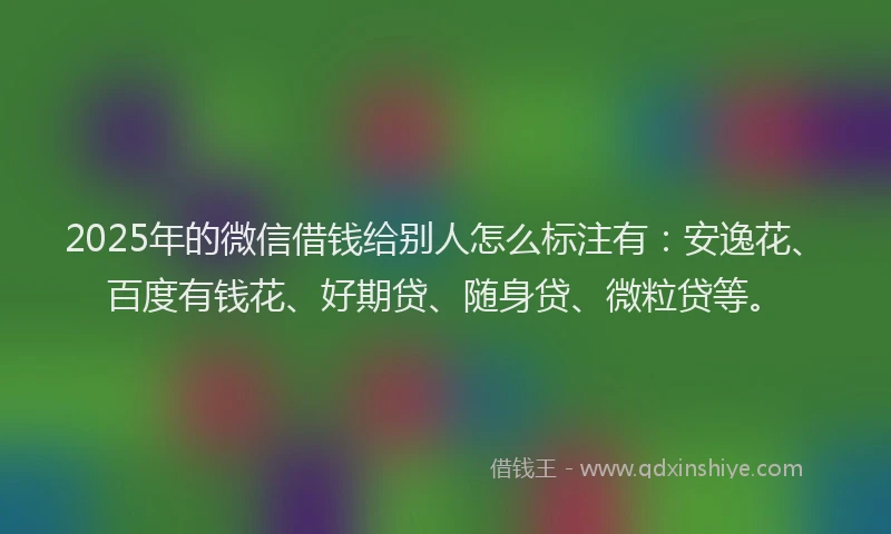 2025年的微信借钱给别人怎么标注有：安逸花、百度有钱花、好期贷、随身贷、微粒贷等。