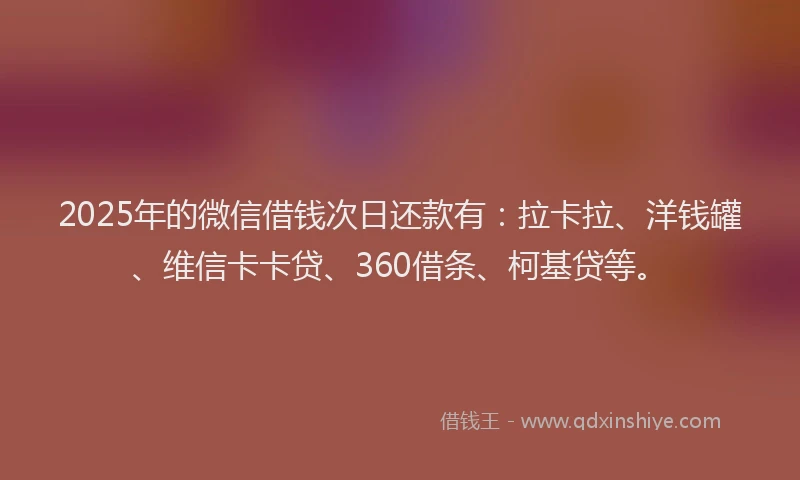 2025年的微信借钱次日还款有：拉卡拉、洋钱罐、维信卡卡贷、360借条、柯基贷等。