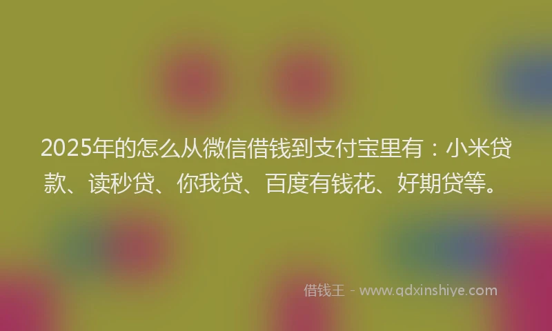 2025年的怎么从微信借钱到支付宝里有：小米贷款、读秒贷、你我贷、百度有钱花、好期贷等。