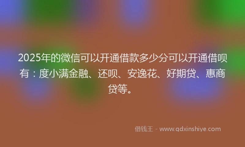 2025年的微信可以开通借款多少分可以开通借呗有：度小满金融、还呗、安逸花、好期贷、惠商贷等。