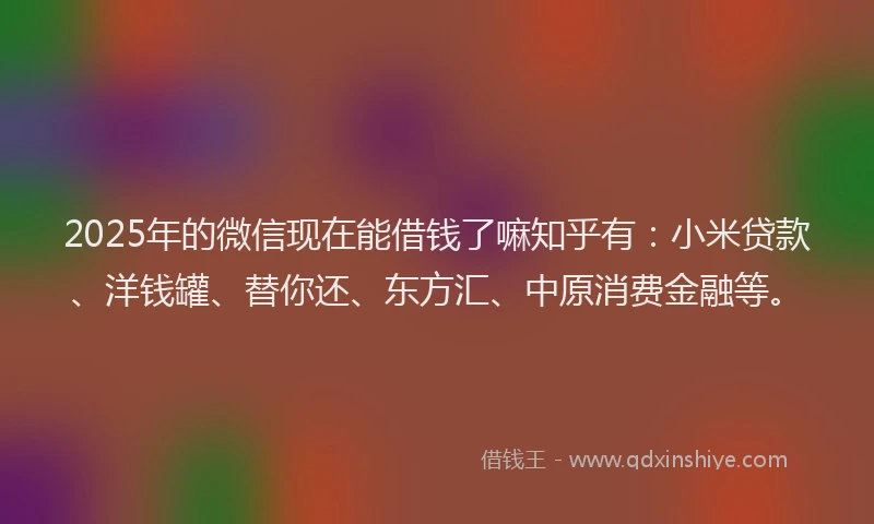 2025年的微信现在能借钱了嘛知乎有：小米贷款、洋钱罐、替你还、东方汇、中原消费金融等。