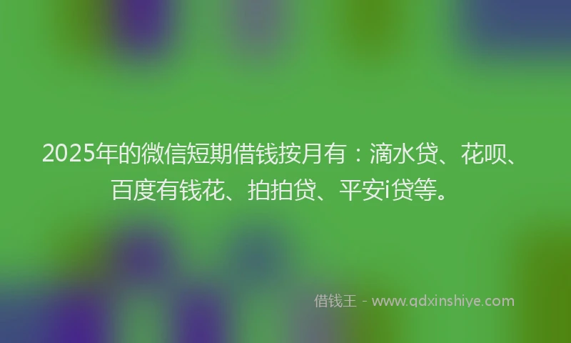 2025年的微信短期借钱按月有：滴水贷、花呗、百度有钱花、拍拍贷、平安i贷等。