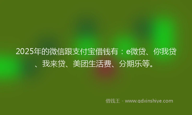 2025年的微信跟支付宝借钱有：e微贷、你我贷、我来贷、美团生活费、分期乐等。