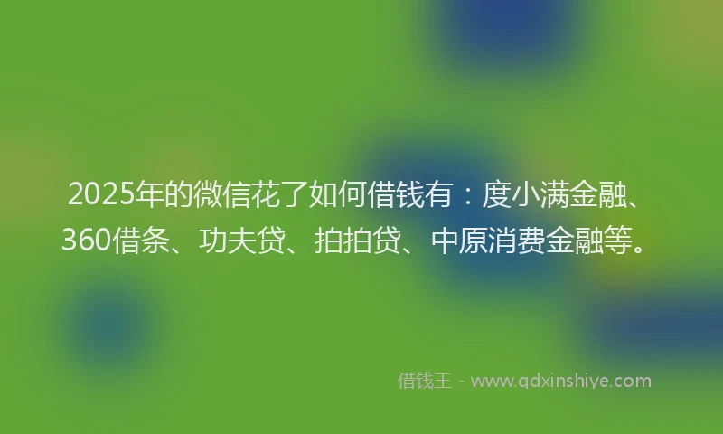 2025年的微信花了如何借钱有：度小满金融、360借条、功夫贷、拍拍贷、中原消费金融等。