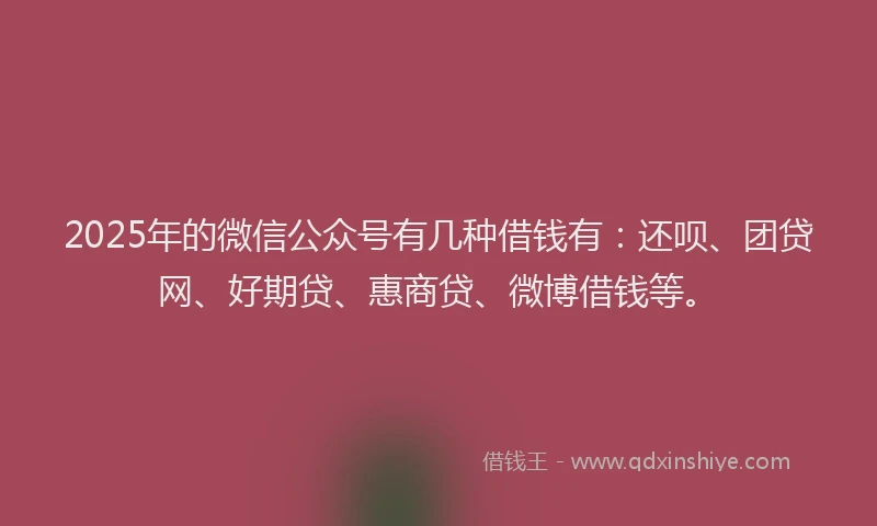 2025年的微信公众号有几种借钱有：还呗、团贷网、好期贷、惠商贷、微博借钱等。