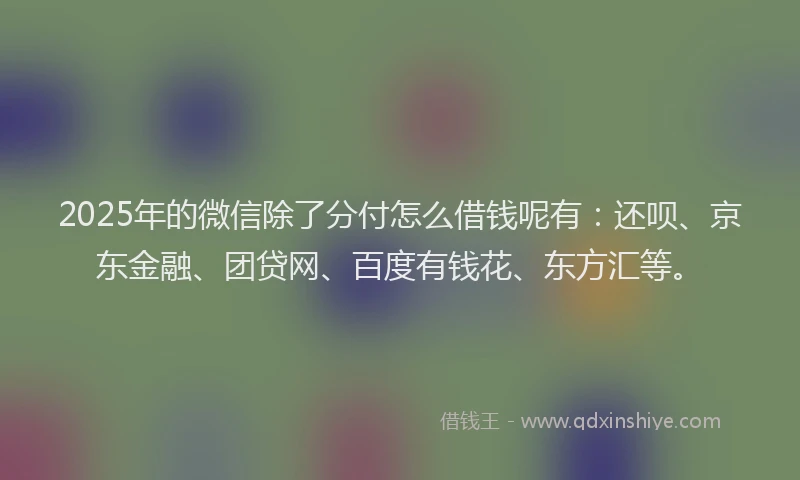 2025年的微信除了分付怎么借钱呢有：还呗、京东金融、团贷网、百度有钱花、东方汇等。