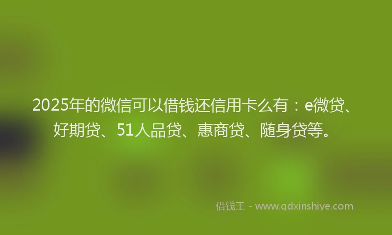 2025年的微信可以借钱还信用卡么有：e微贷、好期贷、51人品贷、惠商贷、随身贷等。