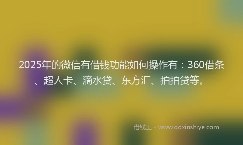 2025年的微信有借钱功能如何操作有：360借条、超人卡、滴水贷、东方汇、拍拍贷等。