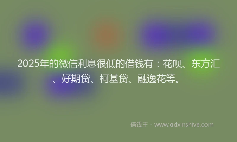 2025年的微信利息很低的借钱有：花呗、东方汇、好期贷、柯基贷、融逸花等。
