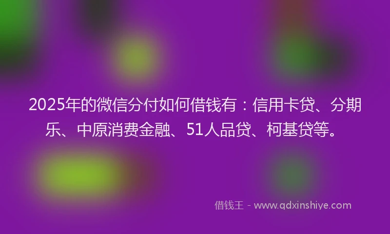 2025年的微信分付如何借钱有：信用卡贷、分期乐、中原消费金融、51人品贷、柯基贷等。
