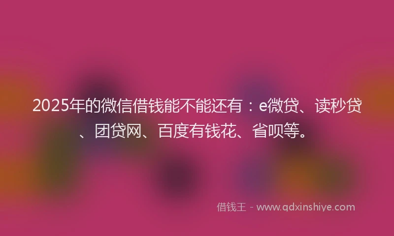 2025年的微信借钱能不能还有：e微贷、读秒贷、团贷网、百度有钱花、省呗等。