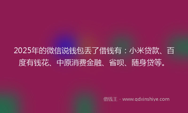 2025年的微信说钱包丢了借钱有：小米贷款、百度有钱花、中原消费金融、省呗、随身贷等。