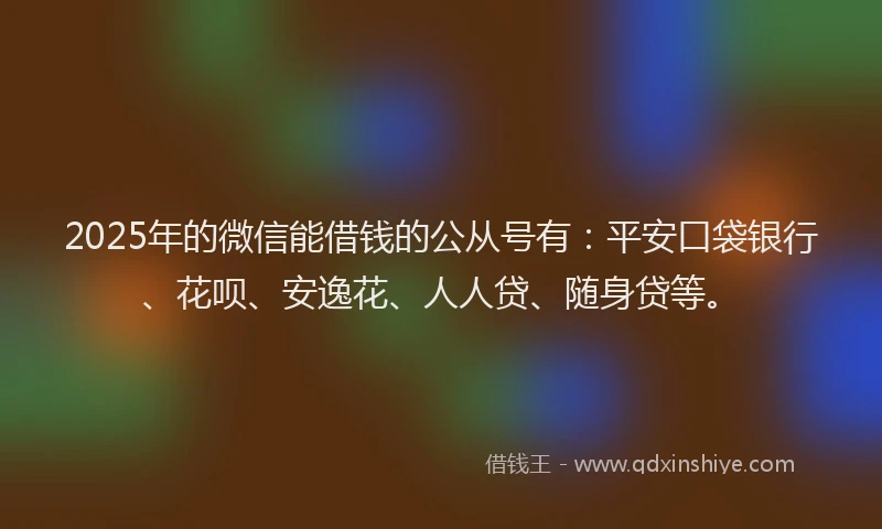 2025年的微信能借钱的公从号有：平安口袋银行、花呗、安逸花、人人贷、随身贷等。