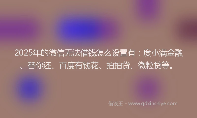 2025年的微信无法借钱怎么设置有：度小满金融、替你还、百度有钱花、拍拍贷、微粒贷等。