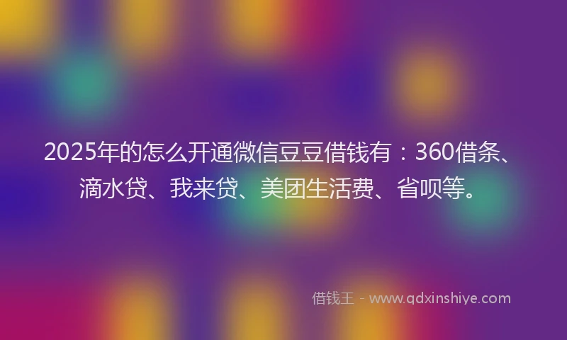 2025年的怎么开通微信豆豆借钱有：360借条、滴水贷、我来贷、美团生活费、省呗等。