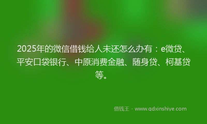 2025年的微信借钱给人未还怎么办有：e微贷、平安口袋银行、中原消费金融、随身贷、柯基贷等。