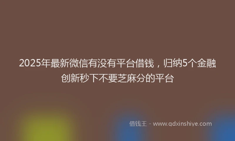 2025年最新微信有没有平台借钱，归纳5个金融创新秒下不要芝麻分的平台