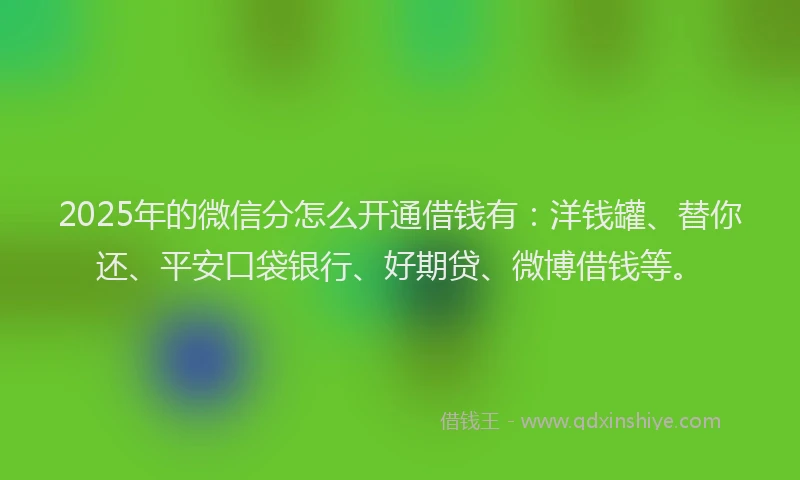 2025年的微信分怎么开通借钱有：洋钱罐、替你还、平安口袋银行、好期贷、微博借钱等。