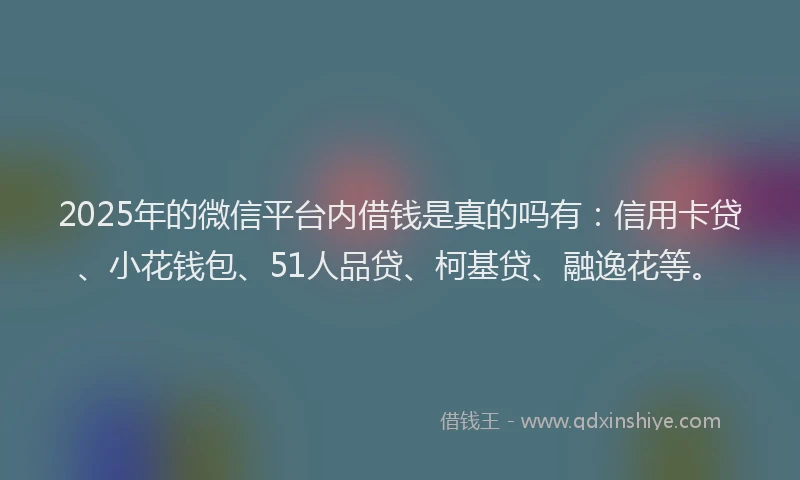 2025年的微信平台内借钱是真的吗有：信用卡贷、小花钱包、51人品贷、柯基贷、融逸花等。