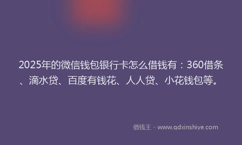 2025年的微信钱包银行卡怎么借钱有：360借条、滴水贷、百度有钱花、人人贷、小花钱包等。