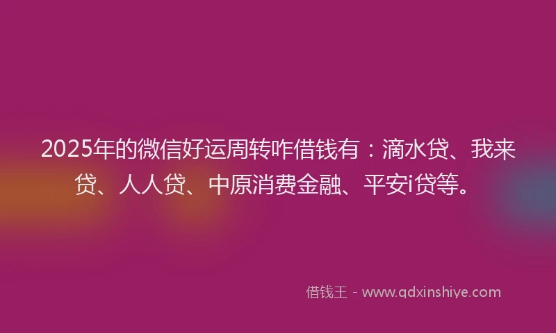 2025年的微信好运周转咋借钱有：滴水贷、我来贷、人人贷、中原消费金融、平安i贷等。
