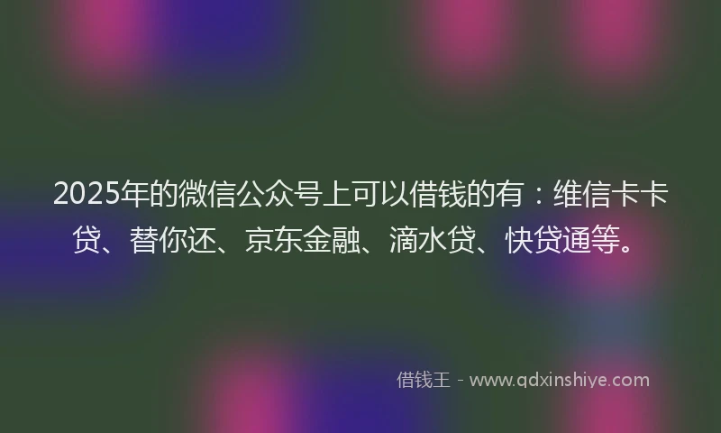 2025年的微信公众号上可以借钱的有：维信卡卡贷、替你还、京东金融、滴水贷、快贷通等。
