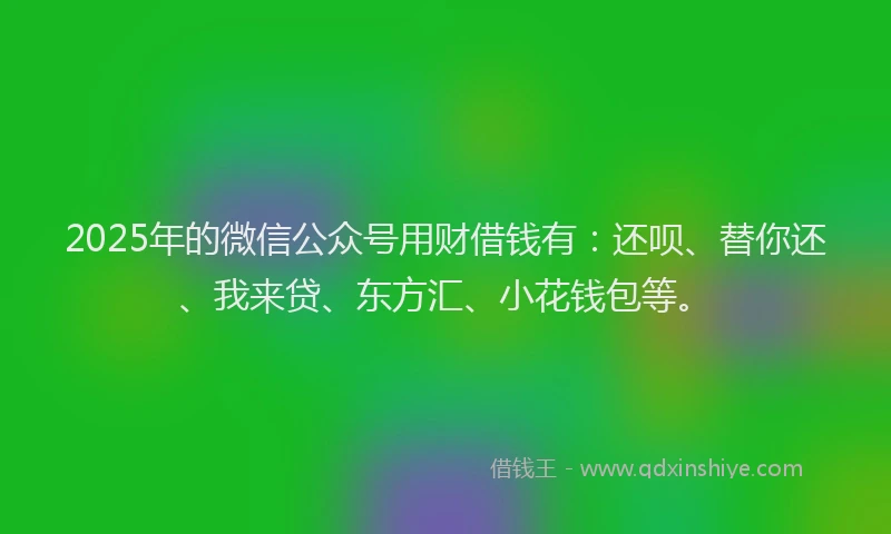 2025年的微信公众号用财借钱有：还呗、替你还、我来贷、东方汇、小花钱包等。