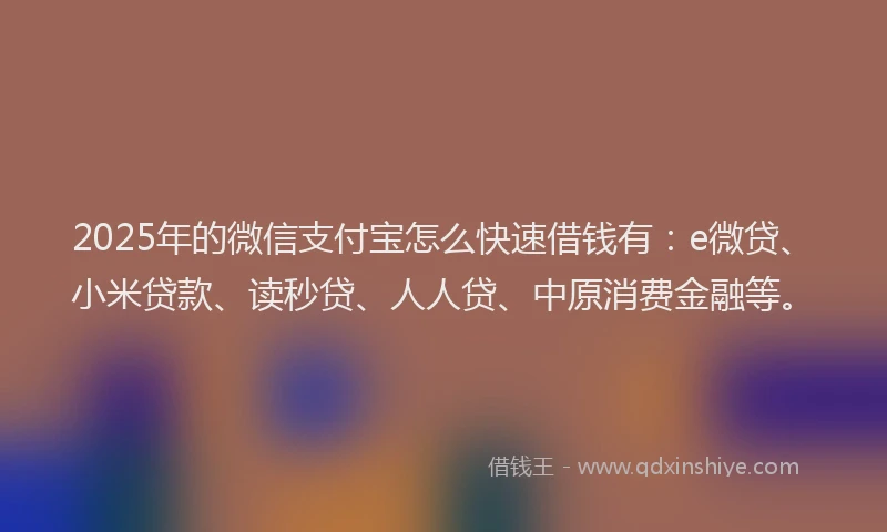 2025年的微信支付宝怎么快速借钱有：e微贷、小米贷款、读秒贷、人人贷、中原消费金融等。