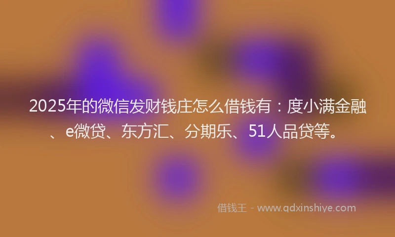 2025年的微信发财钱庄怎么借钱有：度小满金融、e微贷、东方汇、分期乐、51人品贷等。