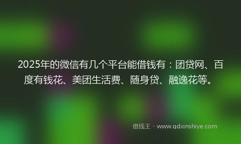 2025年的微信有几个平台能借钱有：团贷网、百度有钱花、美团生活费、随身贷、融逸花等。