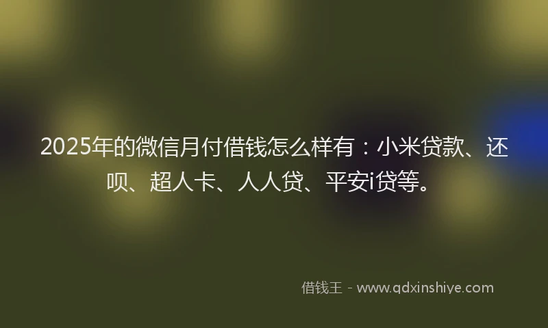 2025年的微信月付借钱怎么样有：小米贷款、还呗、超人卡、人人贷、平安i贷等。