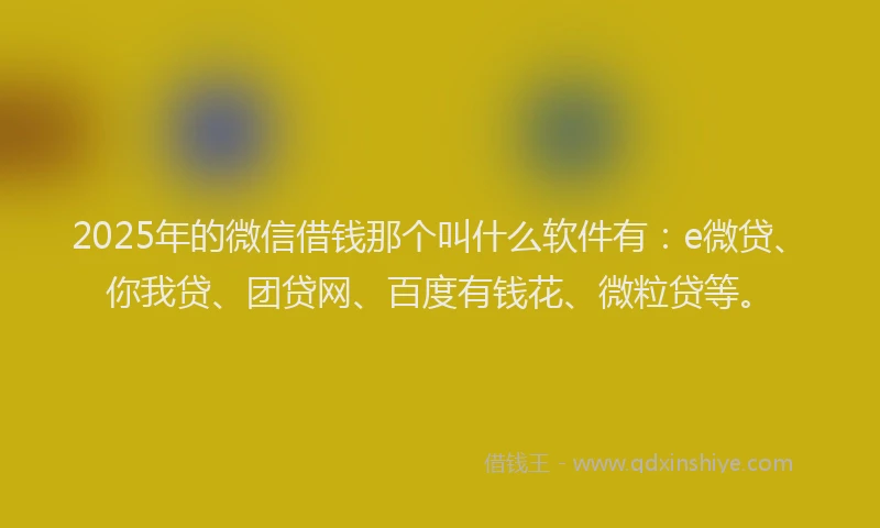 2025年的微信借钱那个叫什么软件有：e微贷、你我贷、团贷网、百度有钱花、微粒贷等。