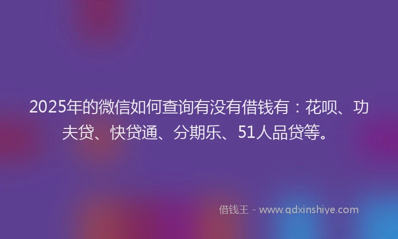 2025年的微信如何查询有没有借钱有：花呗、功夫贷、快贷通、分期乐、51人品贷等。