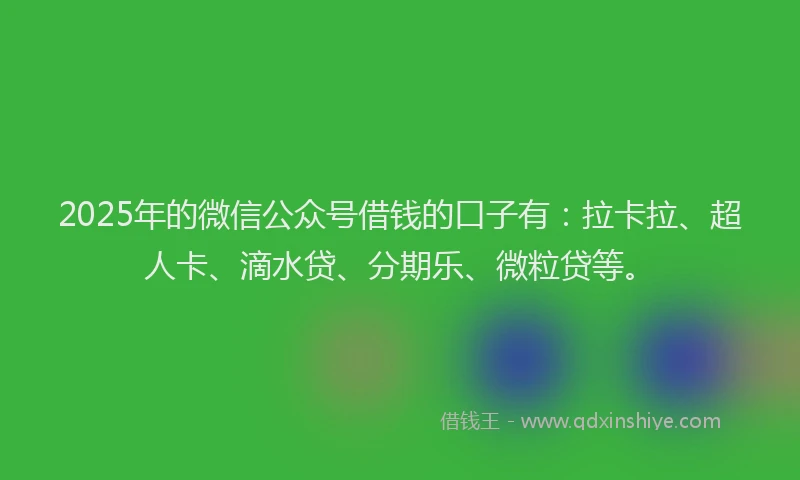 2025年的微信公众号借钱的口子有：拉卡拉、超人卡、滴水贷、分期乐、微粒贷等。