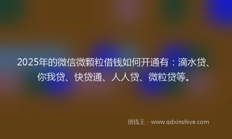 2025年的微信微颗粒借钱如何开通有：滴水贷、你我贷、快贷通、人人贷、微粒贷等。