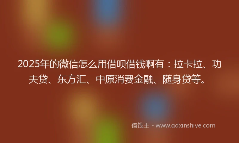 2025年的微信怎么用借呗借钱啊有：拉卡拉、功夫贷、东方汇、中原消费金融、随身贷等。