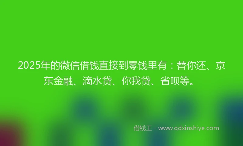 2025年的微信借钱直接到零钱里有：替你还、京东金融、滴水贷、你我贷、省呗等。