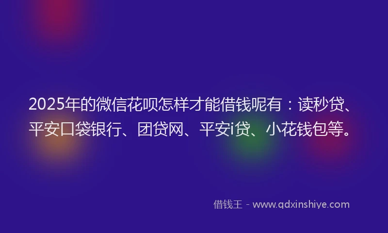 2025年的微信花呗怎样才能借钱呢有：读秒贷、平安口袋银行、团贷网、平安i贷、小花钱包等。