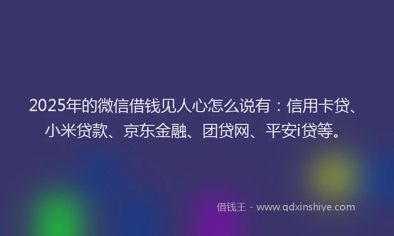2025年的微信借钱见人心怎么说有：信用卡贷、小米贷款、京东金融、团贷网、平安i贷等。