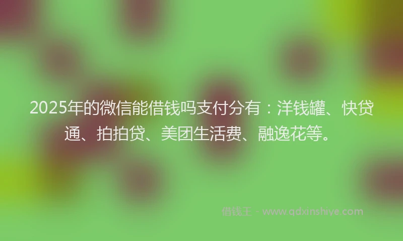 2025年的微信能借钱吗支付分有：洋钱罐、快贷通、拍拍贷、美团生活费、融逸花等。