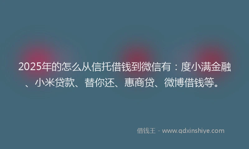 2025年的怎么从信托借钱到微信有：度小满金融、小米贷款、替你还、惠商贷、微博借钱等。