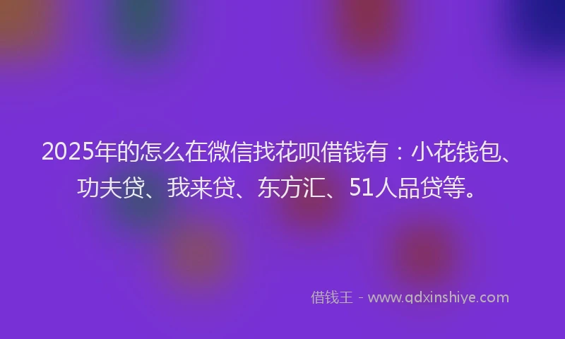 2025年的怎么在微信找花呗借钱有：小花钱包、功夫贷、我来贷、东方汇、51人品贷等。