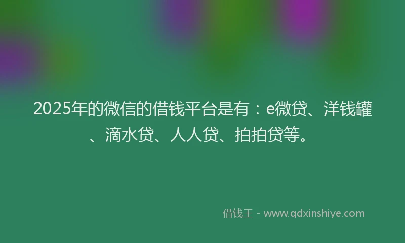 2025年的微信的借钱平台是有：e微贷、洋钱罐、滴水贷、人人贷、拍拍贷等。
