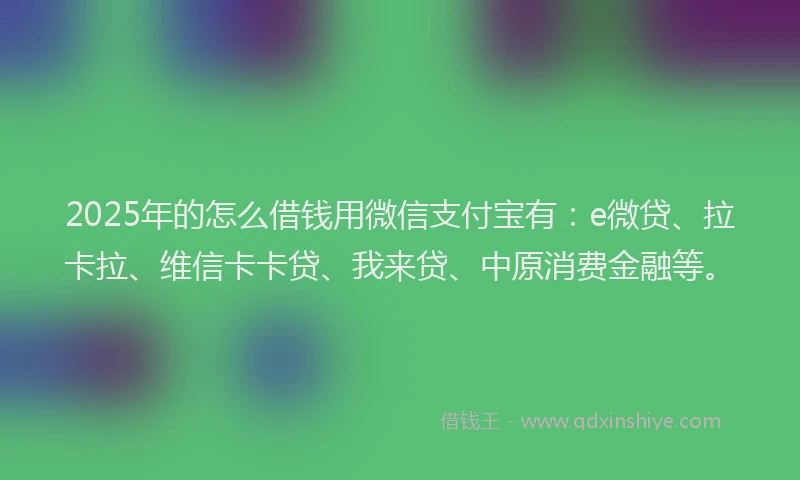 2025年的怎么借钱用微信支付宝有：e微贷、拉卡拉、维信卡卡贷、我来贷、中原消费金融等。