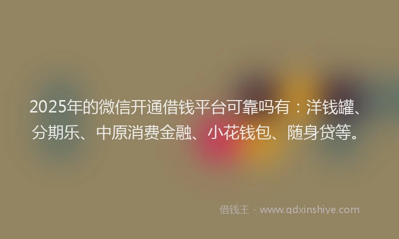 2025年的微信开通借钱平台可靠吗有：洋钱罐、分期乐、中原消费金融、小花钱包、随身贷等。