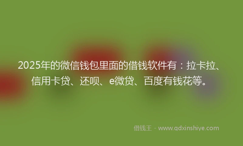 2025年的微信钱包里面的借钱软件有：拉卡拉、信用卡贷、还呗、e微贷、百度有钱花等。